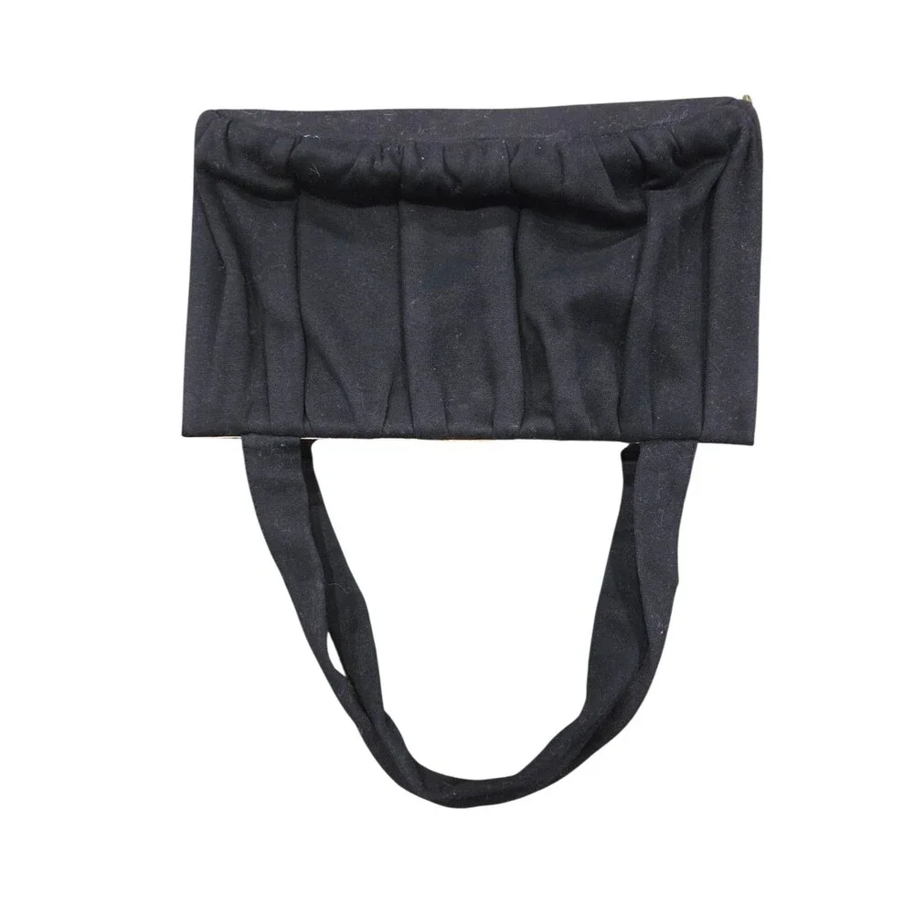 Vintage 50s Shumate Black Fabric Pleated Cocktail Handbag Original Coin Purse